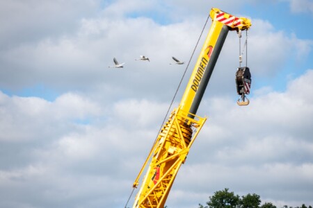 Intervention sur les pylones d'éclairage du stade Rongièras de Périgueux par Jean-Luc RENOUIL Photographe et pilote de drone en Dordogne