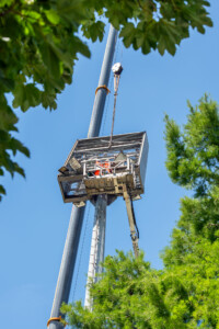 Intervention sur les pylones d'éclairage du stade Rongièras de Périgueux par Jean-Luc RENOUIL Photographe et pilote de drone en Dordogne