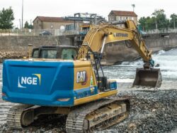 Chantier au niveau du barrage hydroélectrique de Bergerac photographié par Jean-Luc Renouil, photographe et pilote de drone en Dordogne.